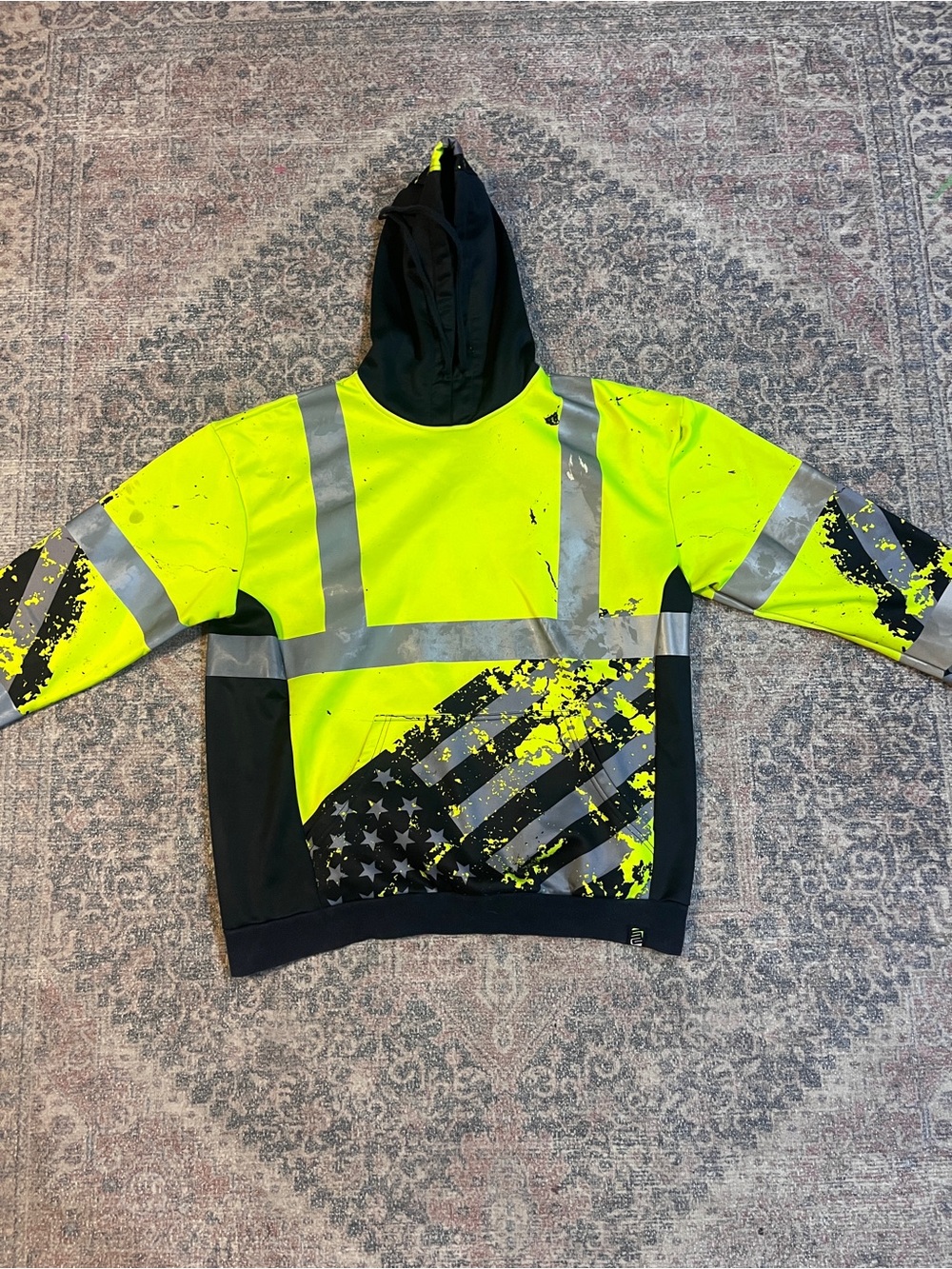 Men’s large construction utility high vis hoodie with patriotic detail Large